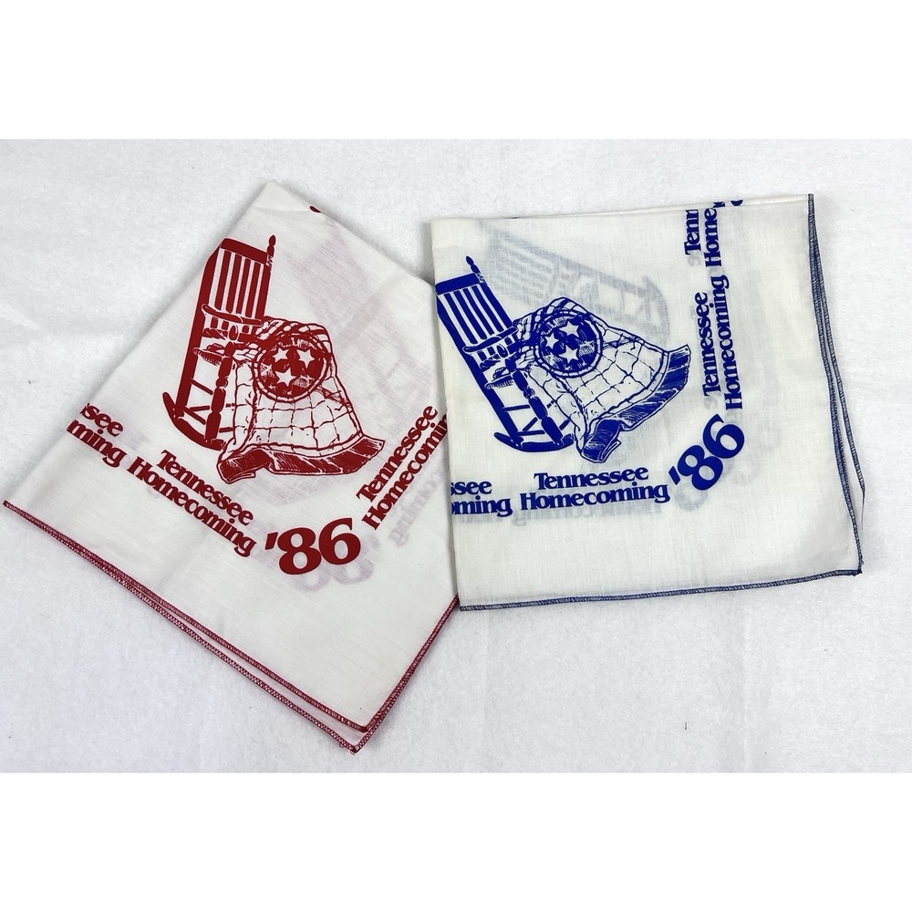 VTG Tennessee Homecoming 1986 Souvenir Hankies Red Blue Lot of 2 Bandanas Scarf